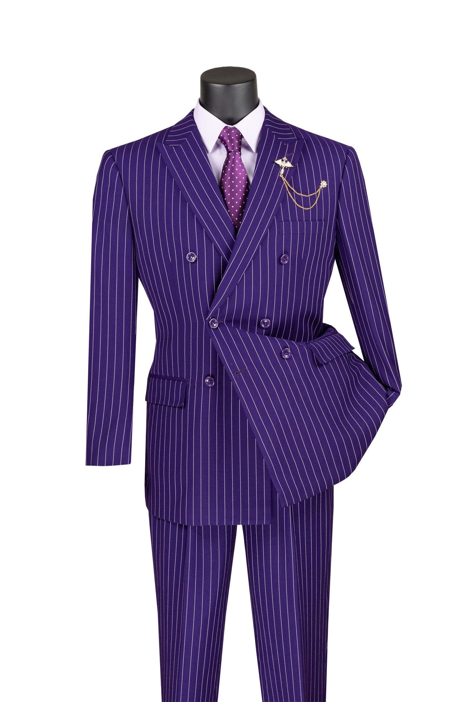 Men’s Double Breasted Pinstripe Suit – Purple Relaxed Fit 2 Piece FDSS