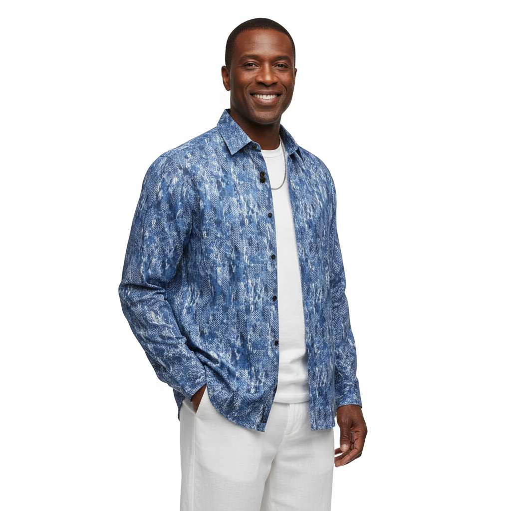 Inserch Blue Python Print Long Sleeve Shirt – LS028