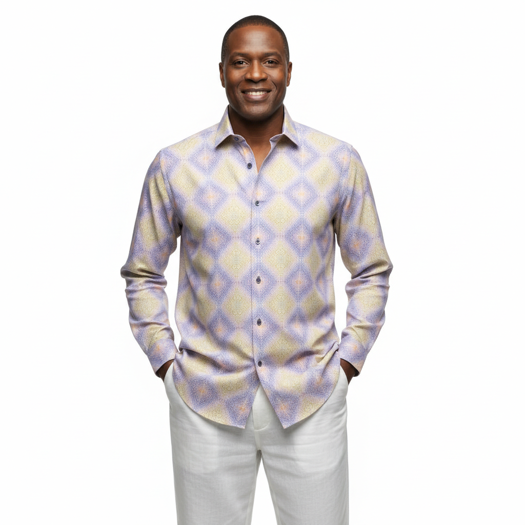 Inserch Diamond Mosaic Print Long Sleeve Shirt – Lavender LS040