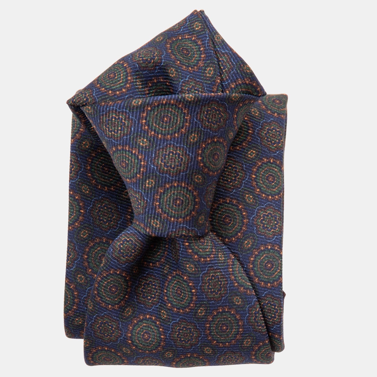 Moretti - Printed Madder Silk Tie - Navy & Green