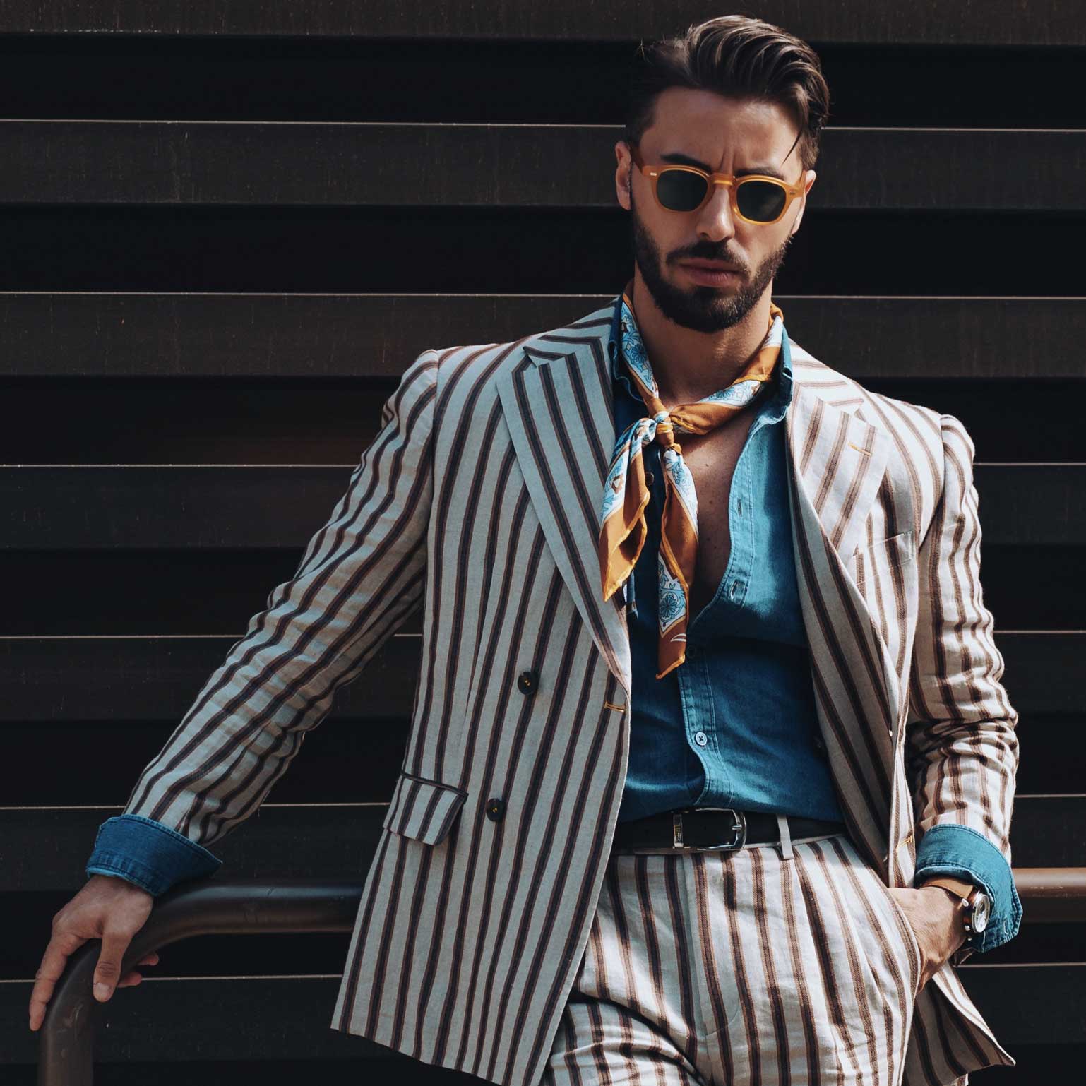 Carrara - Silk Neckerchief - Navy & Mustard