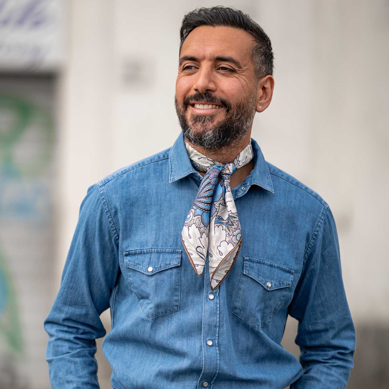 St. James - Silk Neckerchief - Blue and Tan