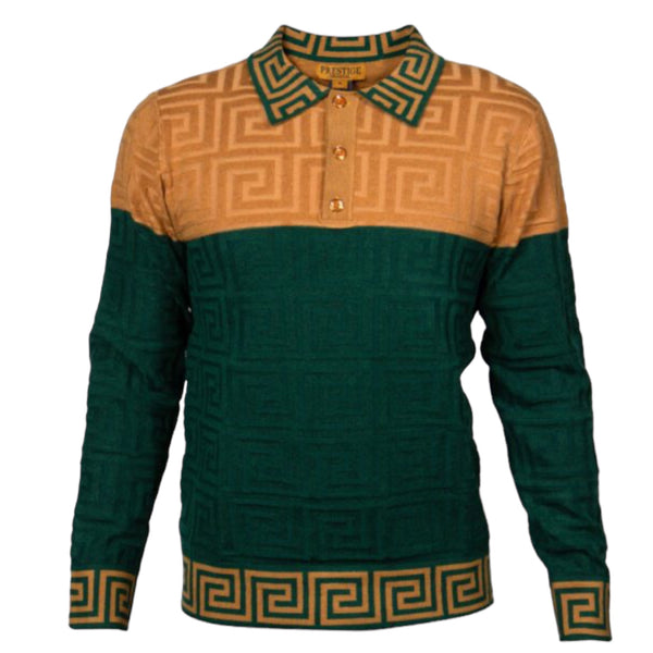 Prestige Greek "halfi" Polo Sweater (Green/Gold) 464