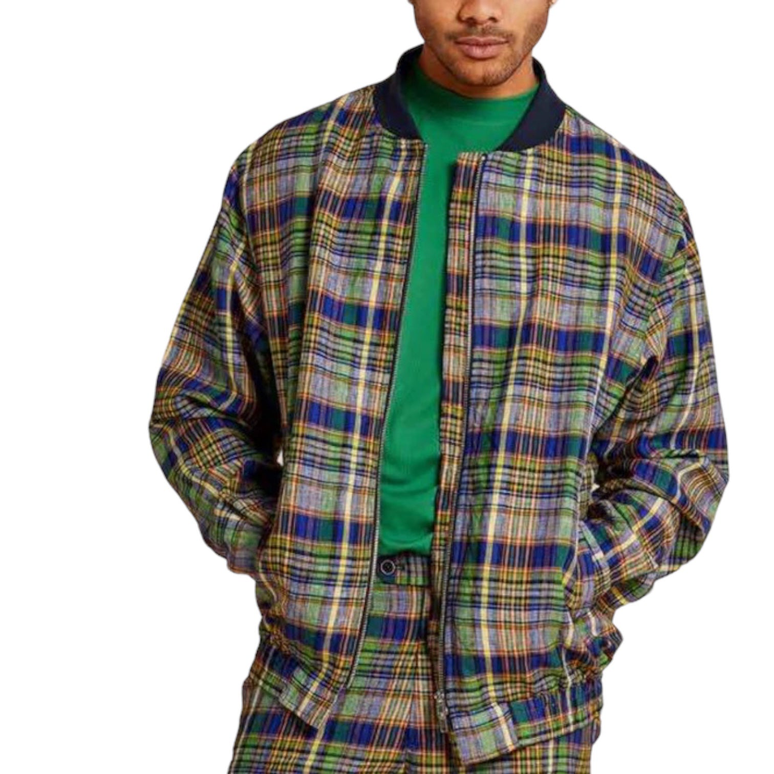 Inserch Premium Linen Bomber Jacket Navy Green Yellow JBROOKS inserch-premium-linen-bomber-jacket-navy-green-yellow-jbrooks