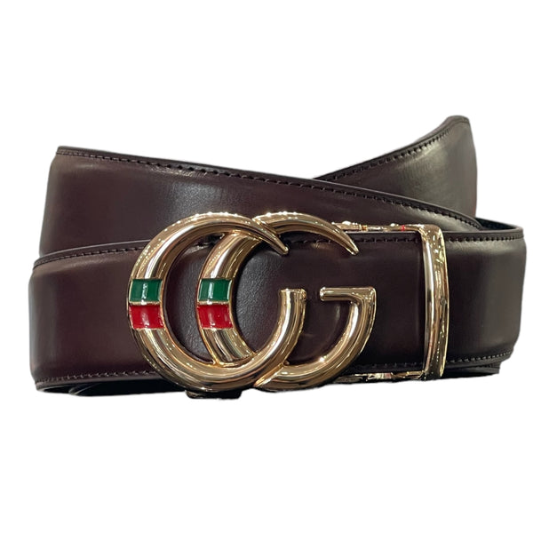 Designer fashion belt (Brown/Gold) G