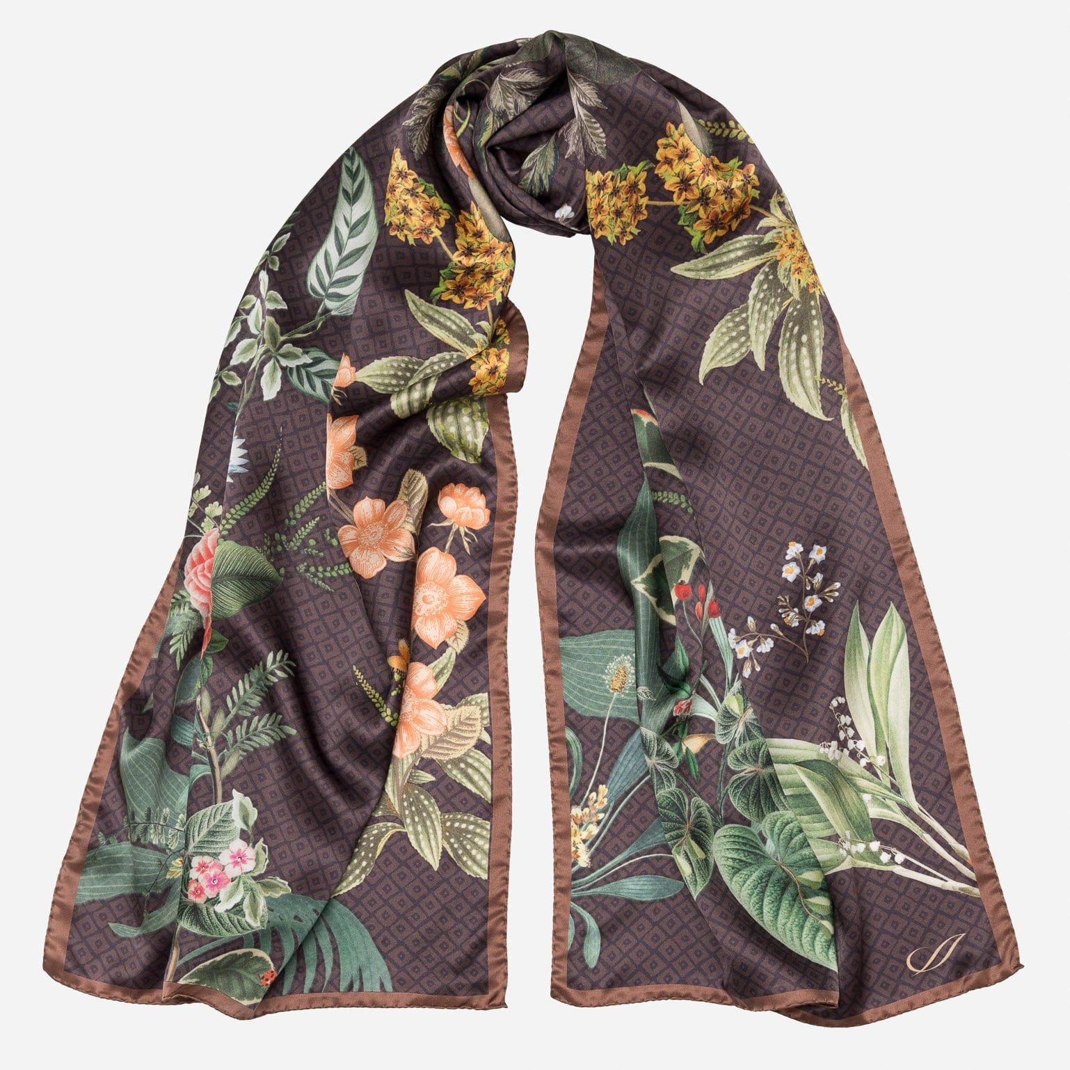 Sara - Long Silk Scarf - Chocolate