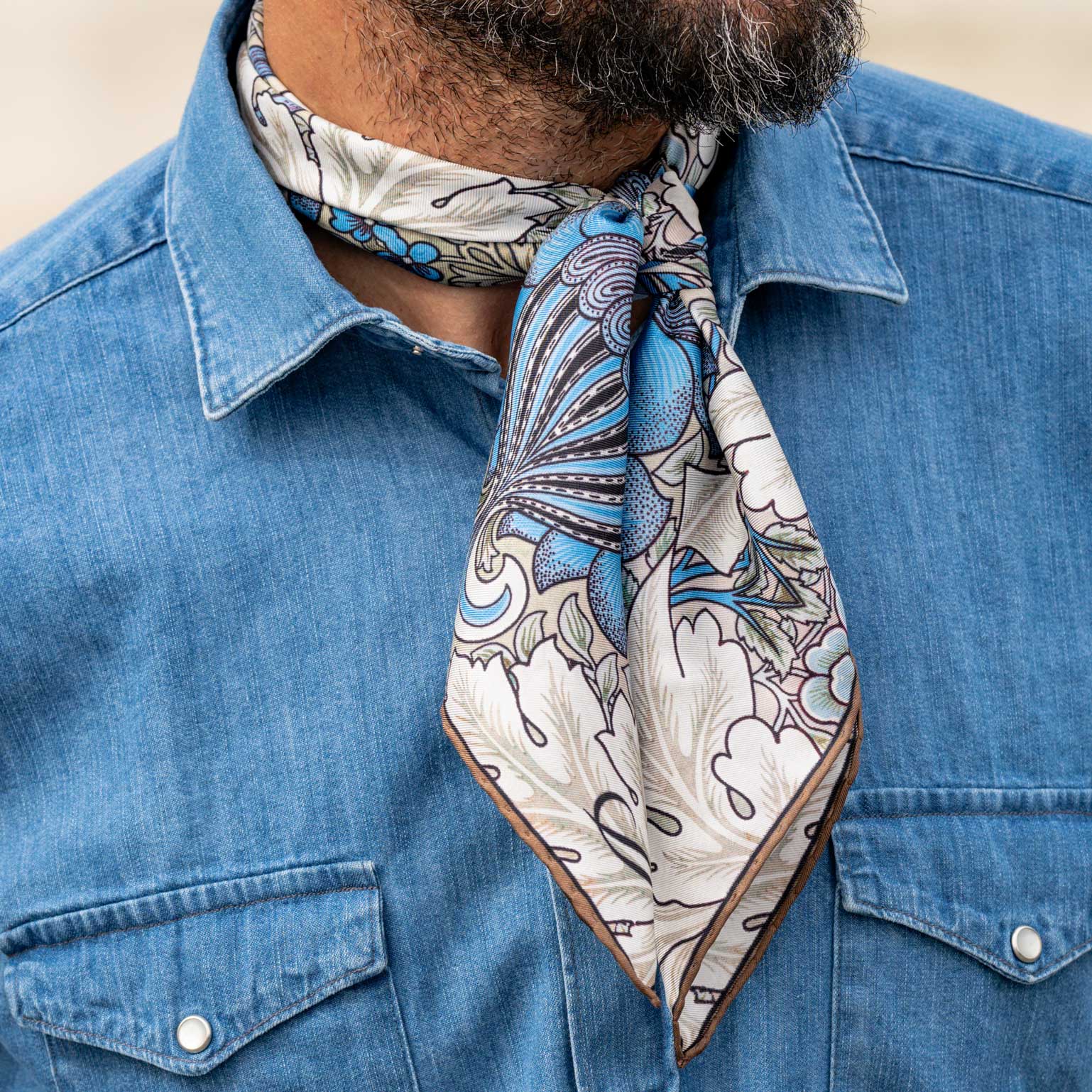 St. James - Silk Neckerchief - Blue and Tan