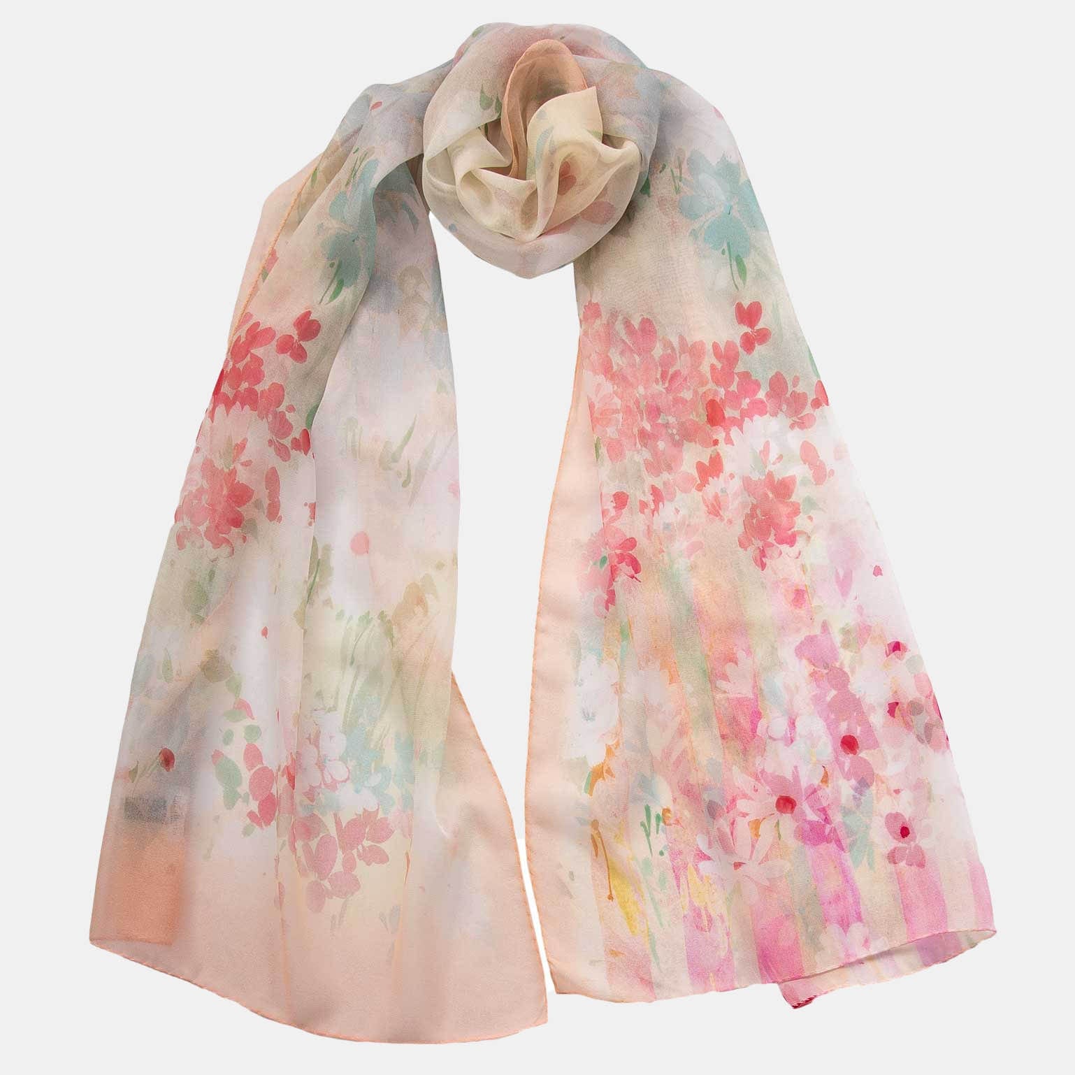 Meadow - Long Silk Scarf - Salmon Pink
