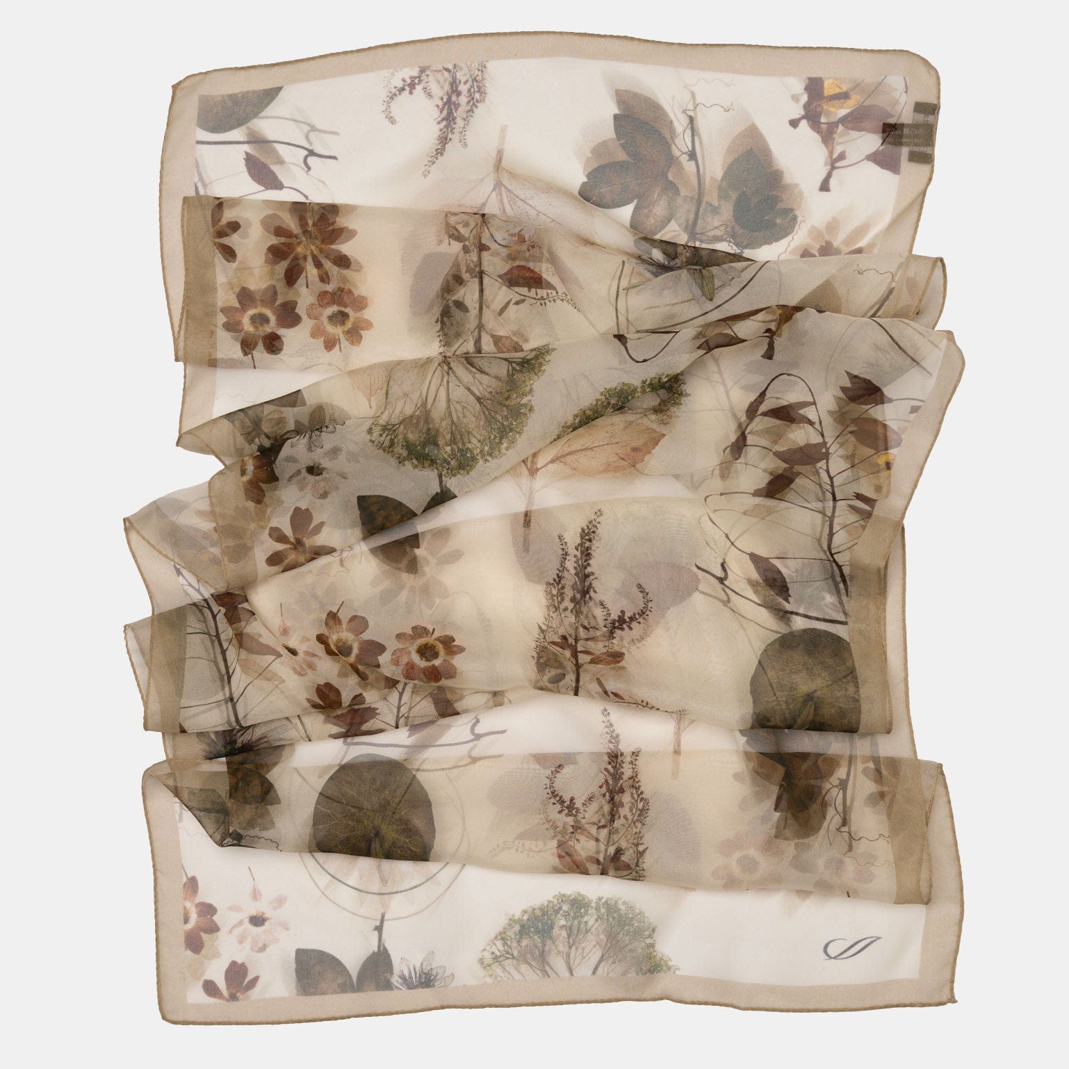 Botanica - Long Silk Scarf - Beige