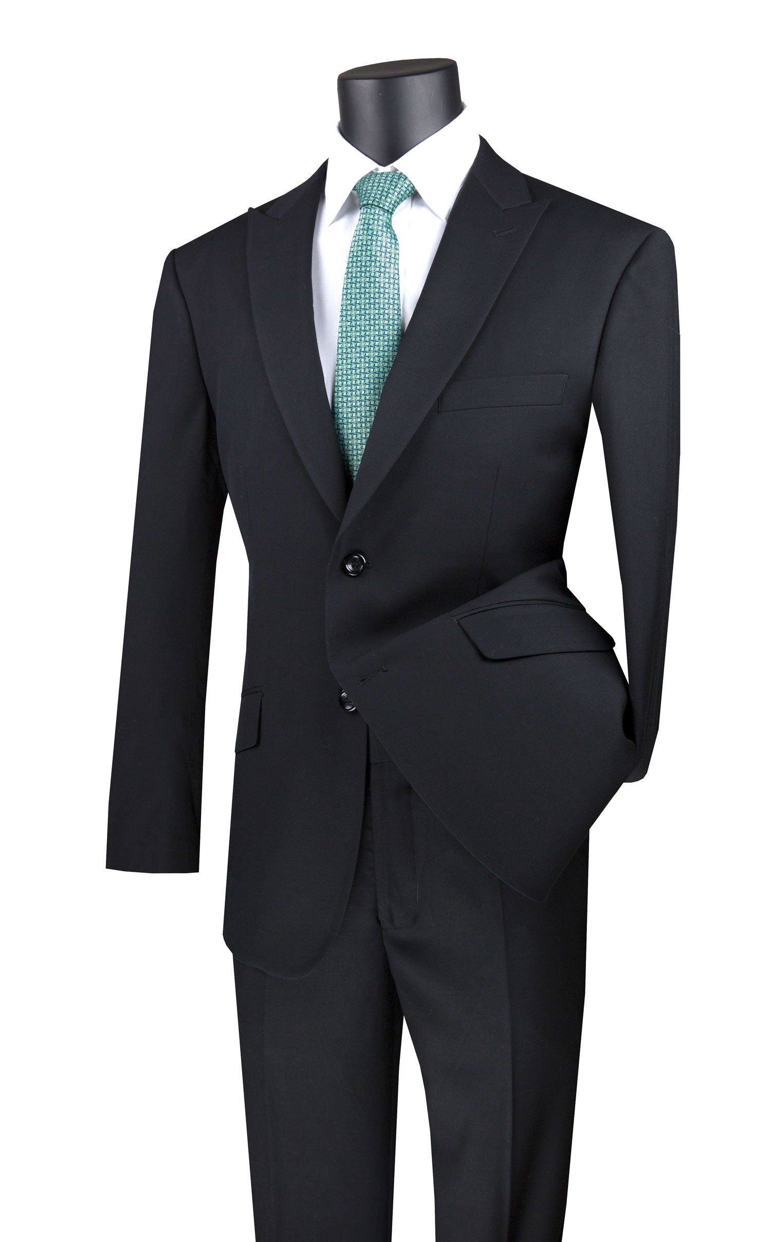 Men's Black Modern Fit Textured Solid Suit with Peak Lapel MT2R