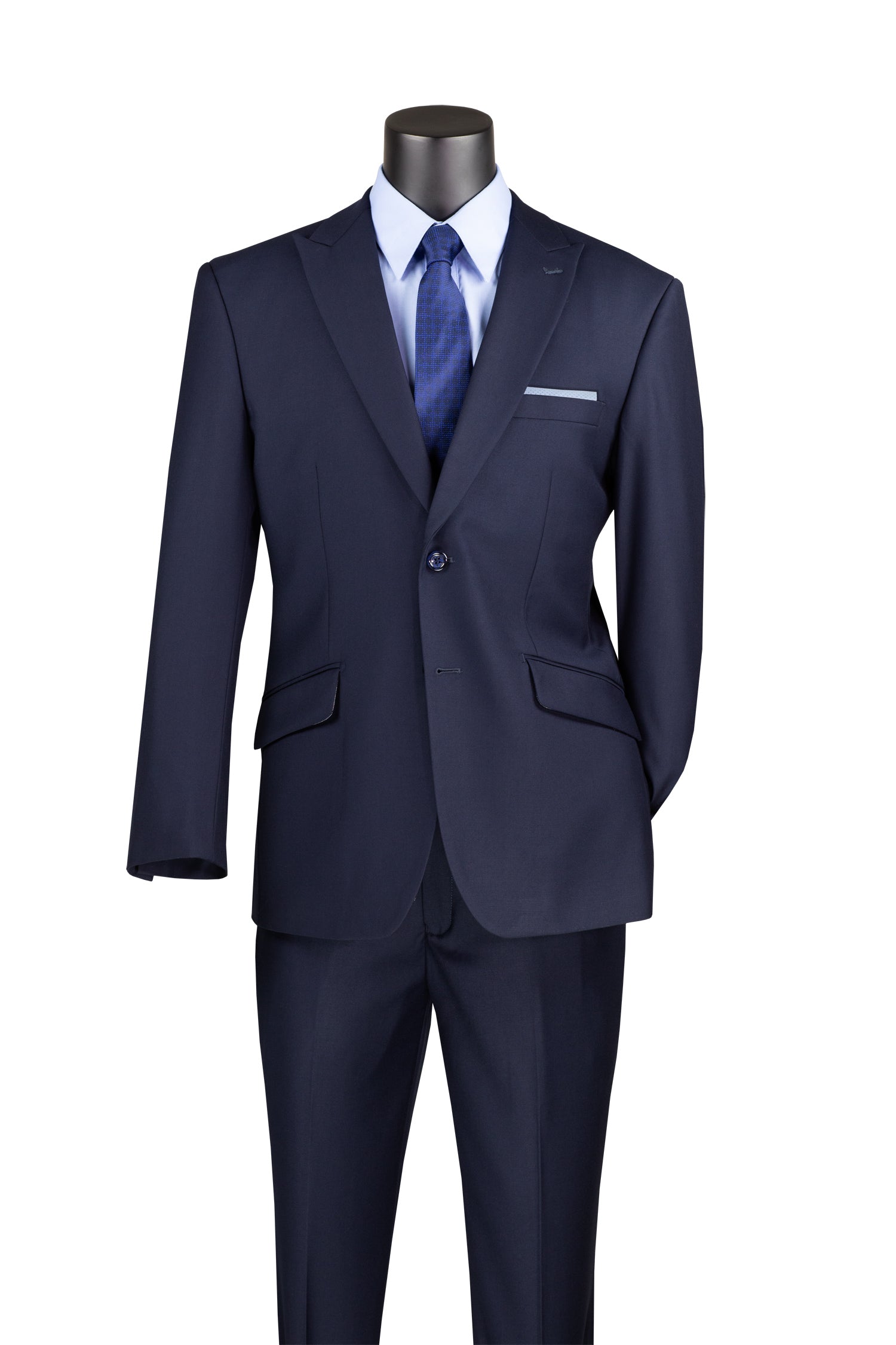 Men's Navy Modern Fit Textured Solid Suit with Peak Lapel MT2R