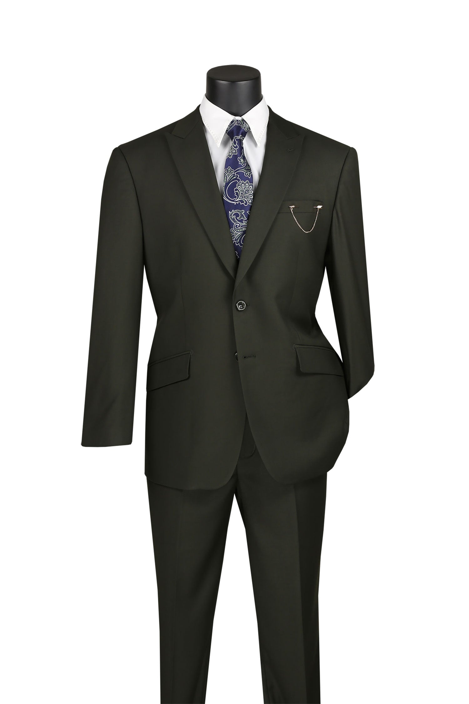 Men's Olive Modern Fit Textured Solid Suit with Peak Lapel MT2R