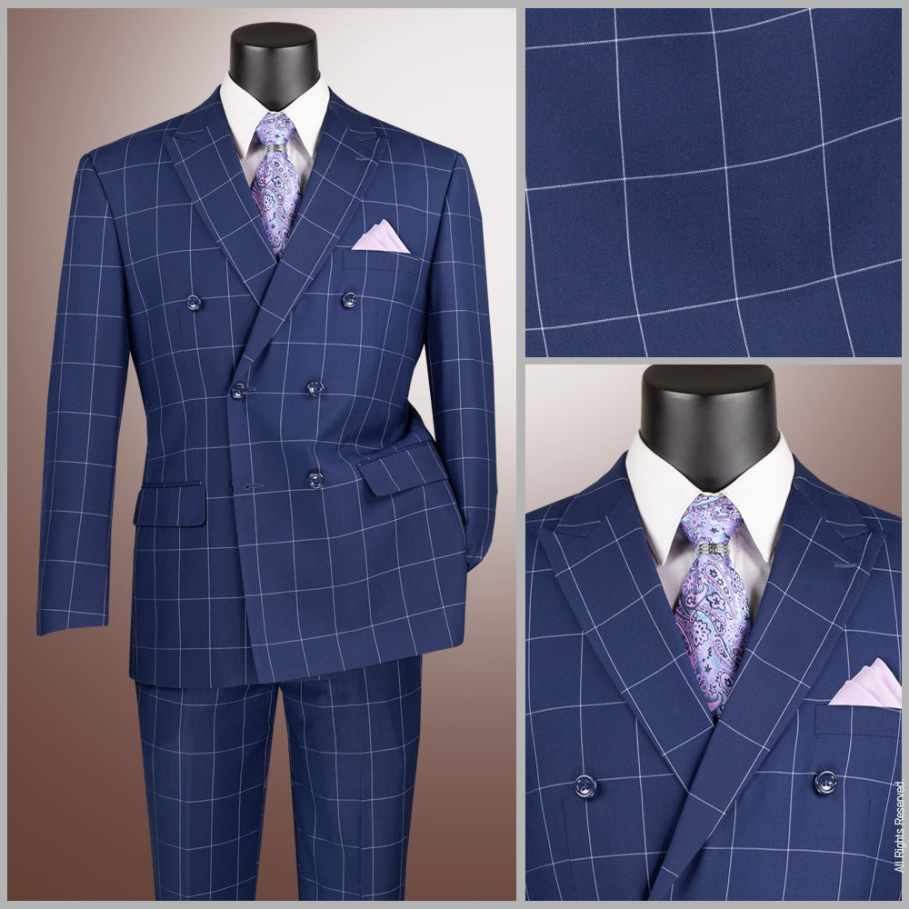 Mens Modern Fit Peak Lapel Double Breasted Suit – Blue MDW-1
