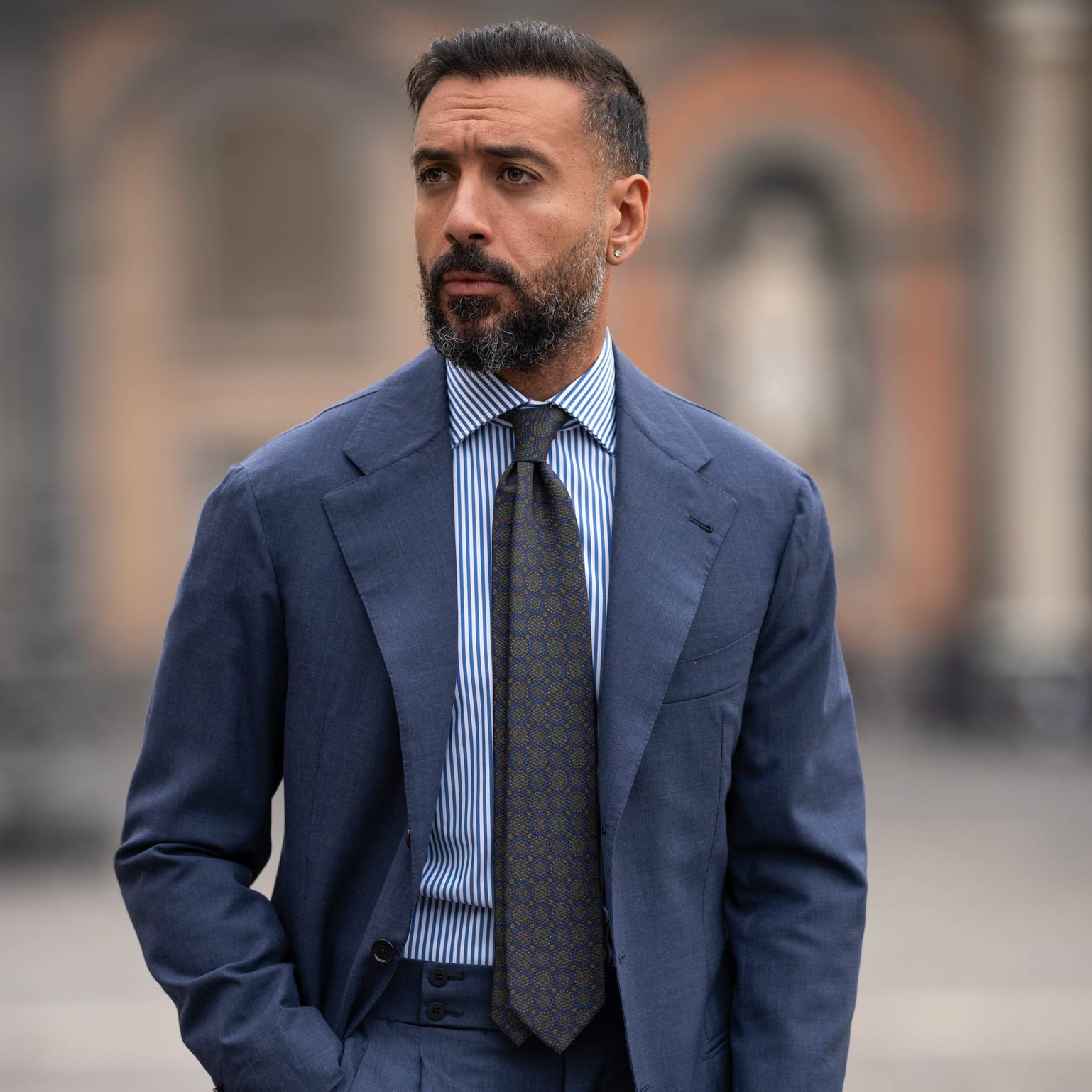 Moretti - Printed Madder Silk Tie - Navy & Green