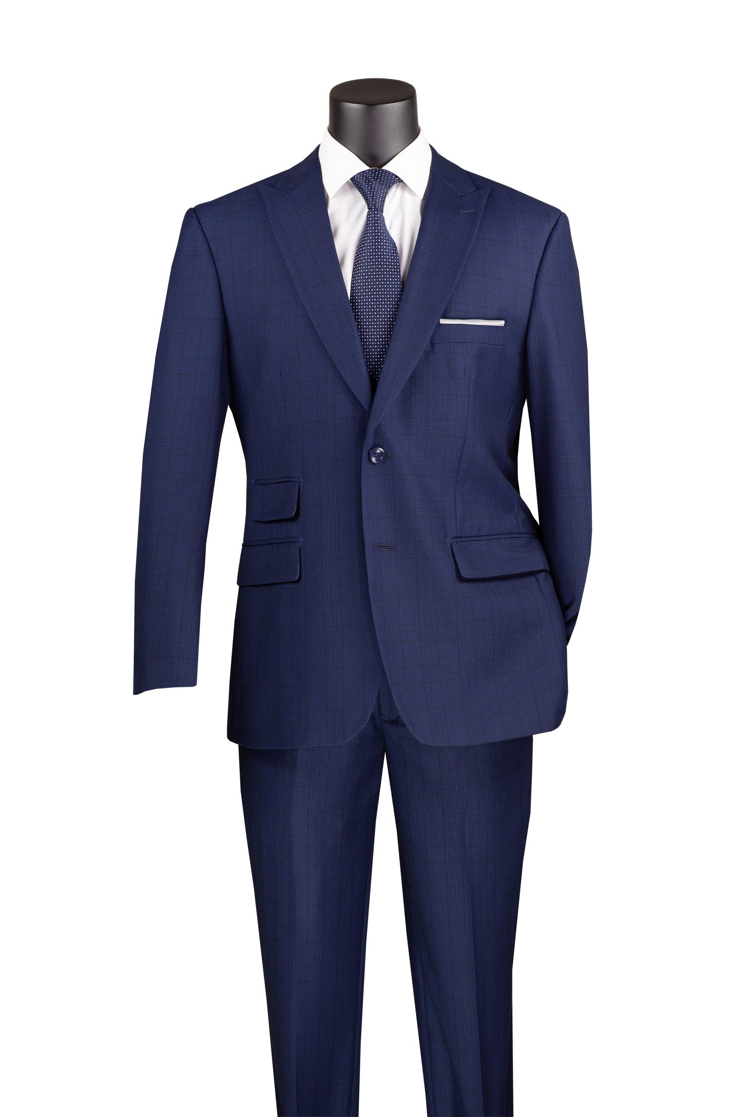 Men's Blue Modern Fit Windowpane Suit with Peak Lapel MRW-1