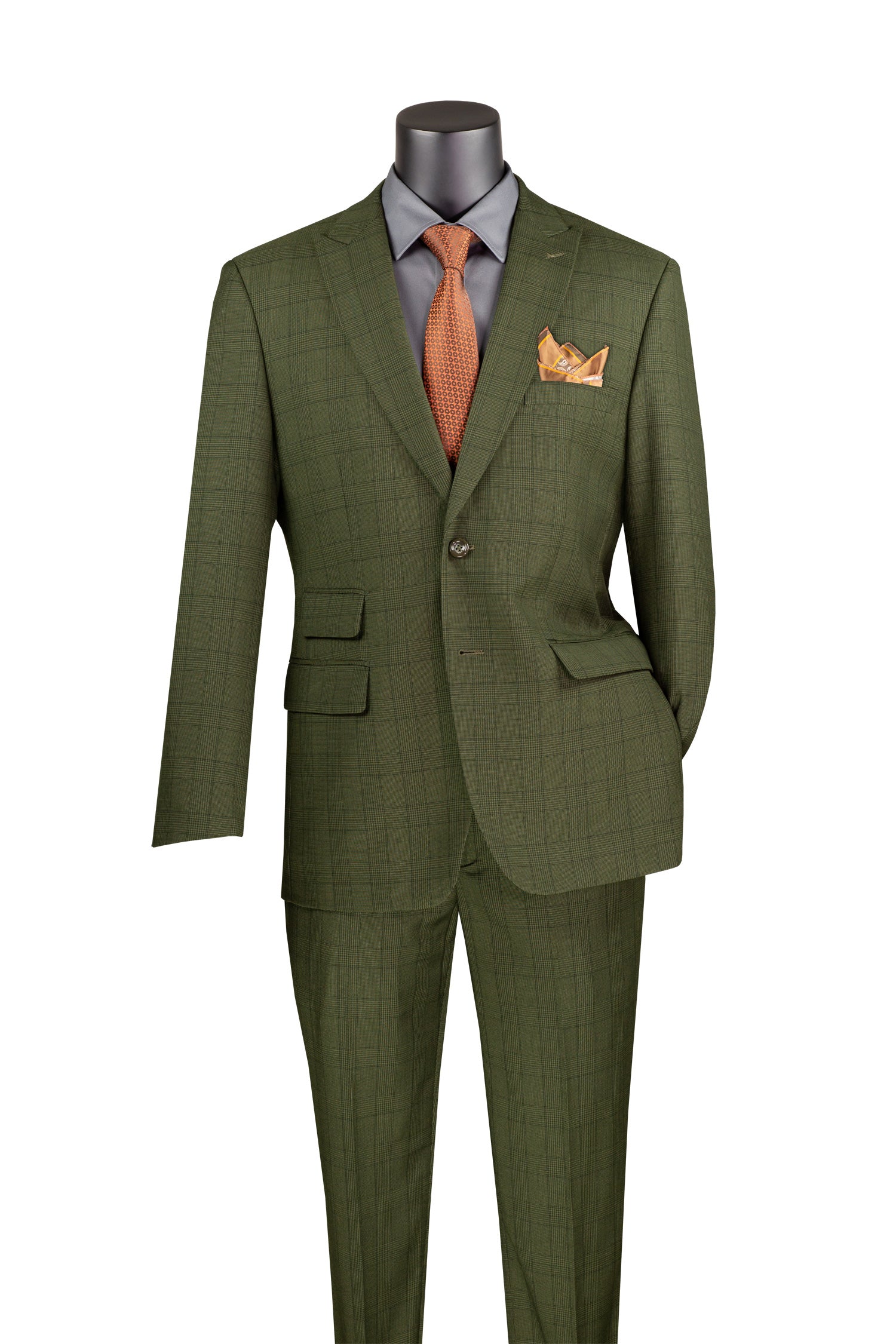 Men's Blue Modern Fit Windowpane Suit with Peak Lapel MRW-1
