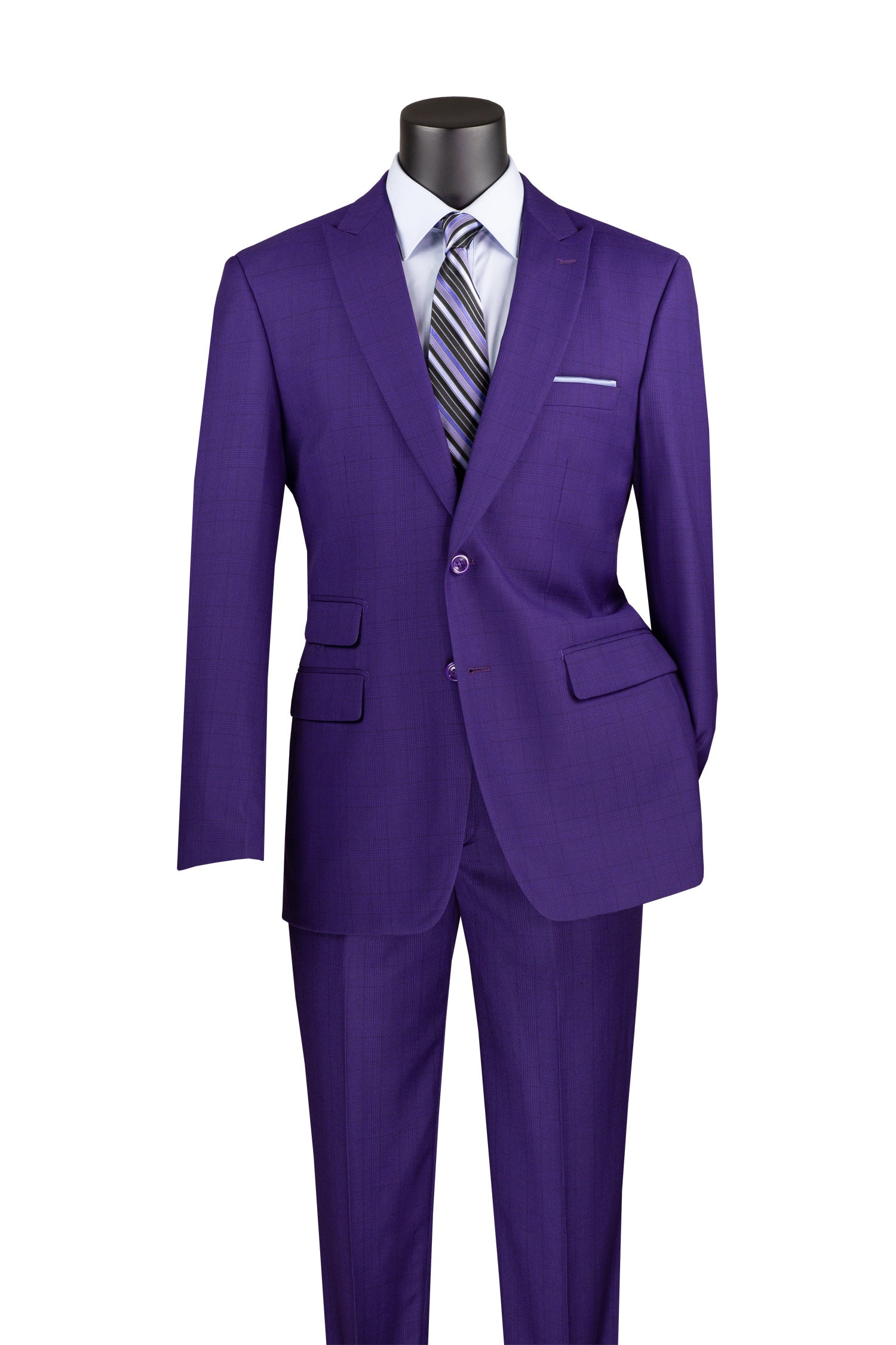 Men's Purple Modern Fit Windowpane Suit with Peak Lapel MRW-1