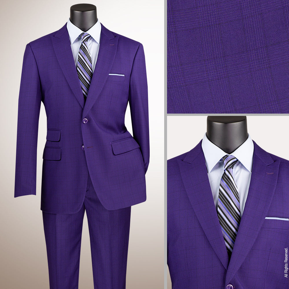 Men's Purple Modern Fit Windowpane Suit with Peak Lapel MRW-1