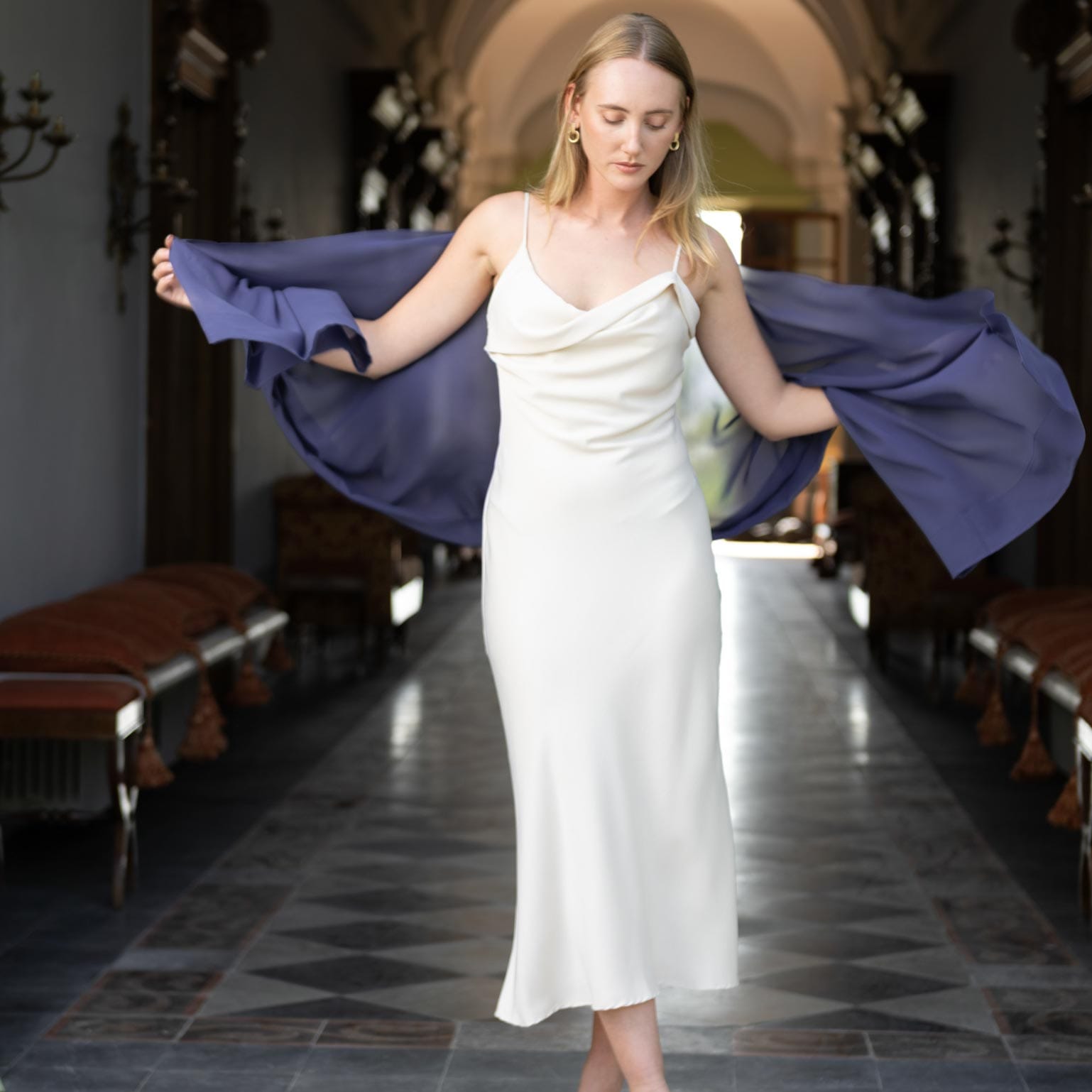 Carmen - Silk Scarf Shawl - Marine Navy