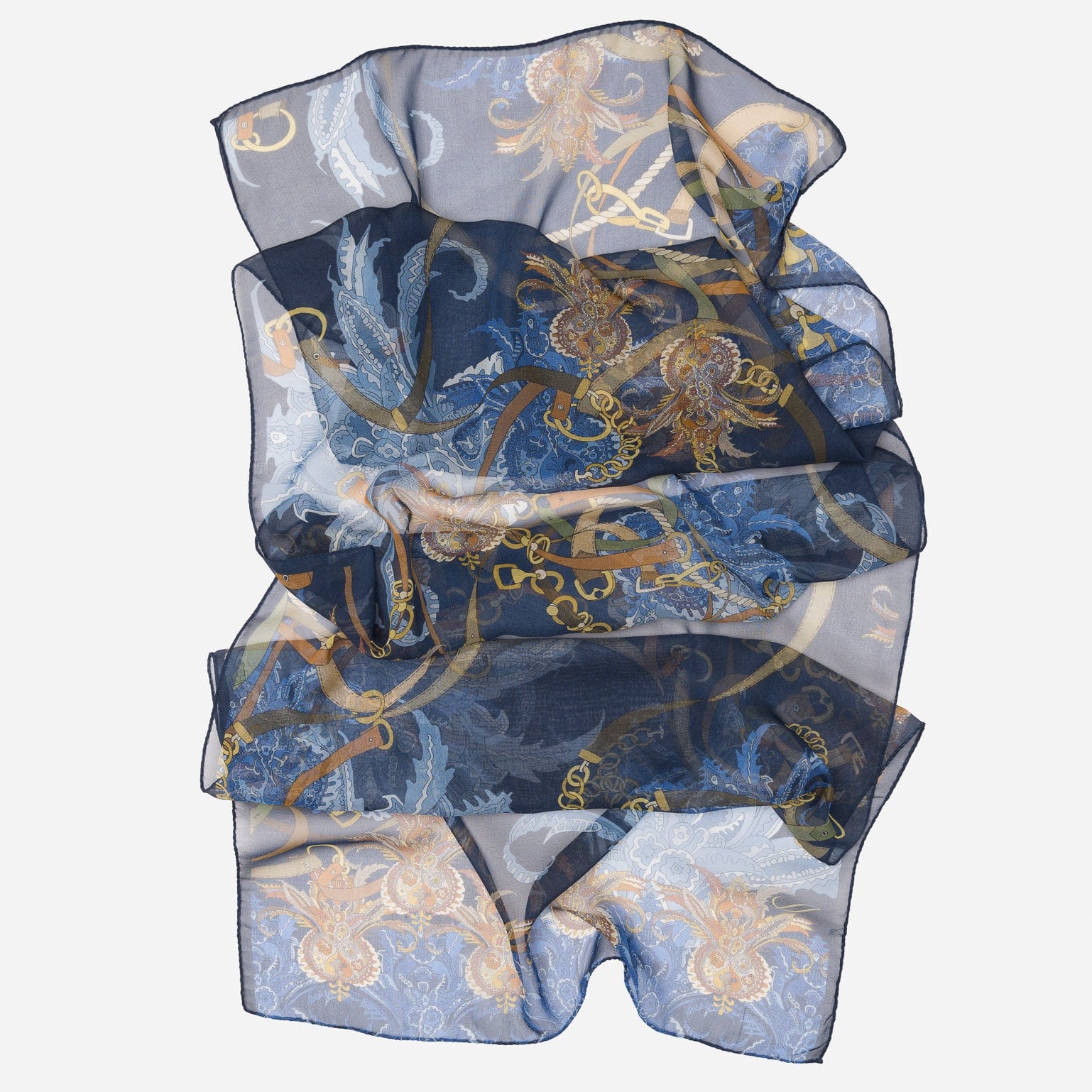 Alessandra - Long Silk Scarf - Navy