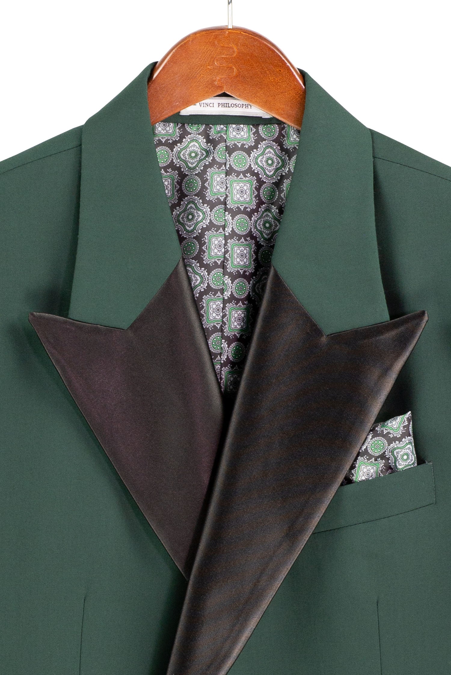 Men’s Regular Fit Double Breasted Tuxedo with Satin Lapel & Bow Tie - Hunter Green TDB900