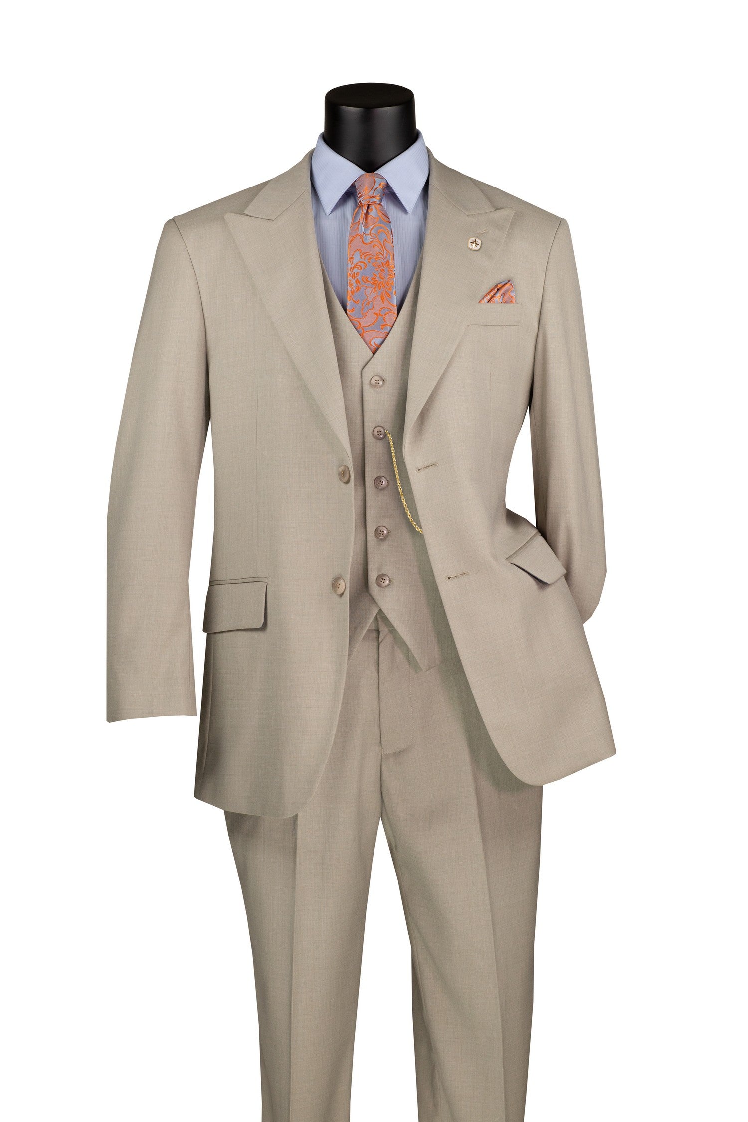Men’s Solid 3 Piece Suit – Oatmeal Regular Fit Vest V2RK-4