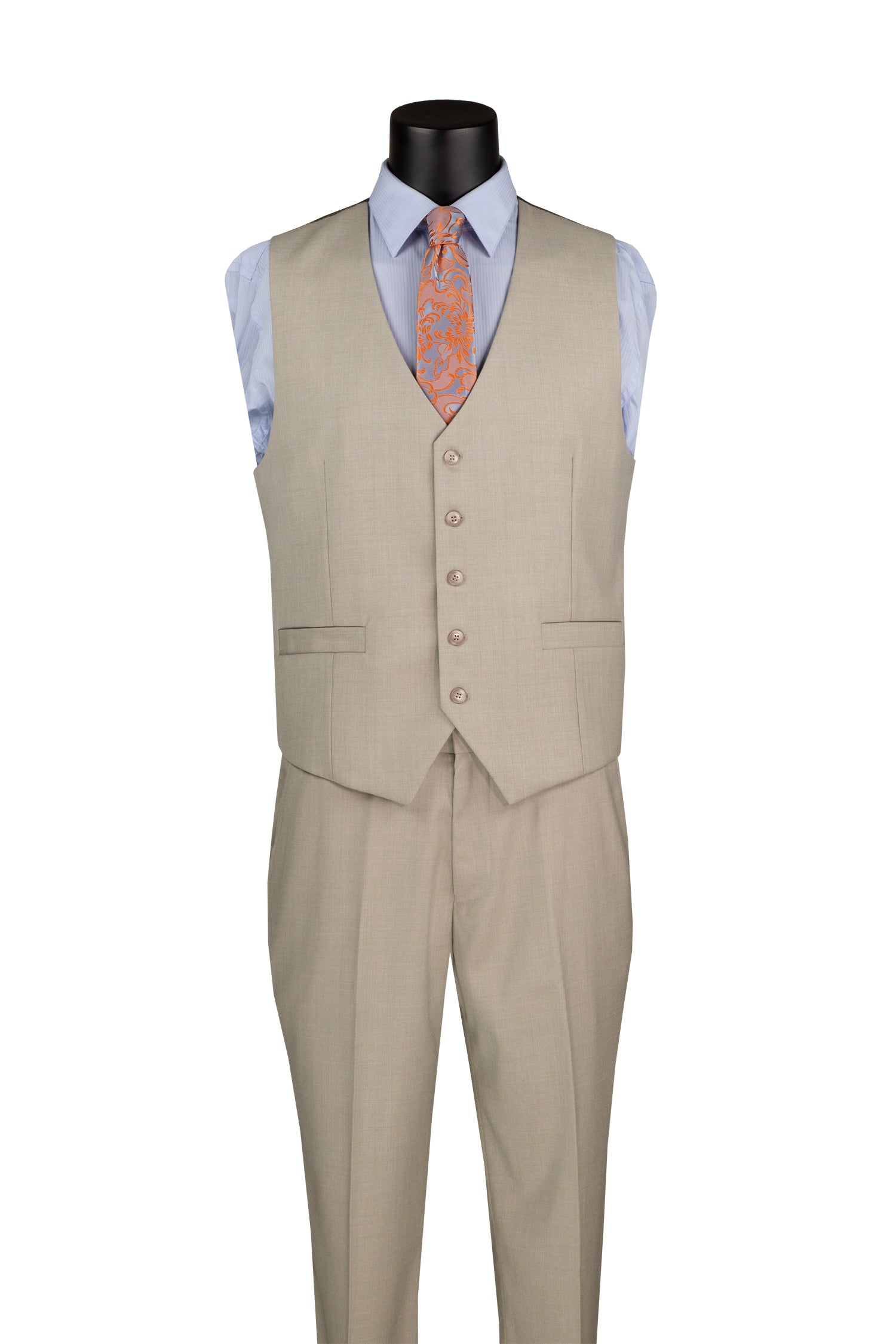 Men’s Solid 3 Piece Suit – Oatmeal Regular Fit Vest V2RK-4