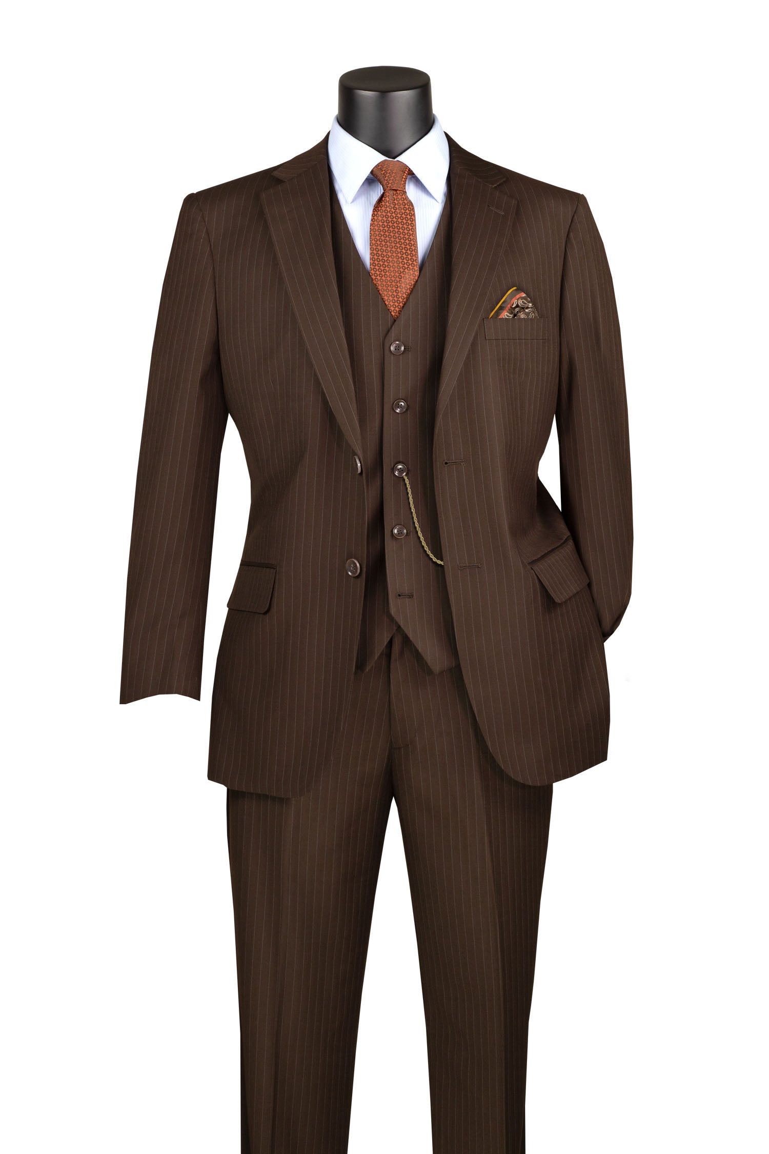 Men’s Shadow Stripe 3 Piece Suit – Brown Regular Fit Vest V2RS-7
