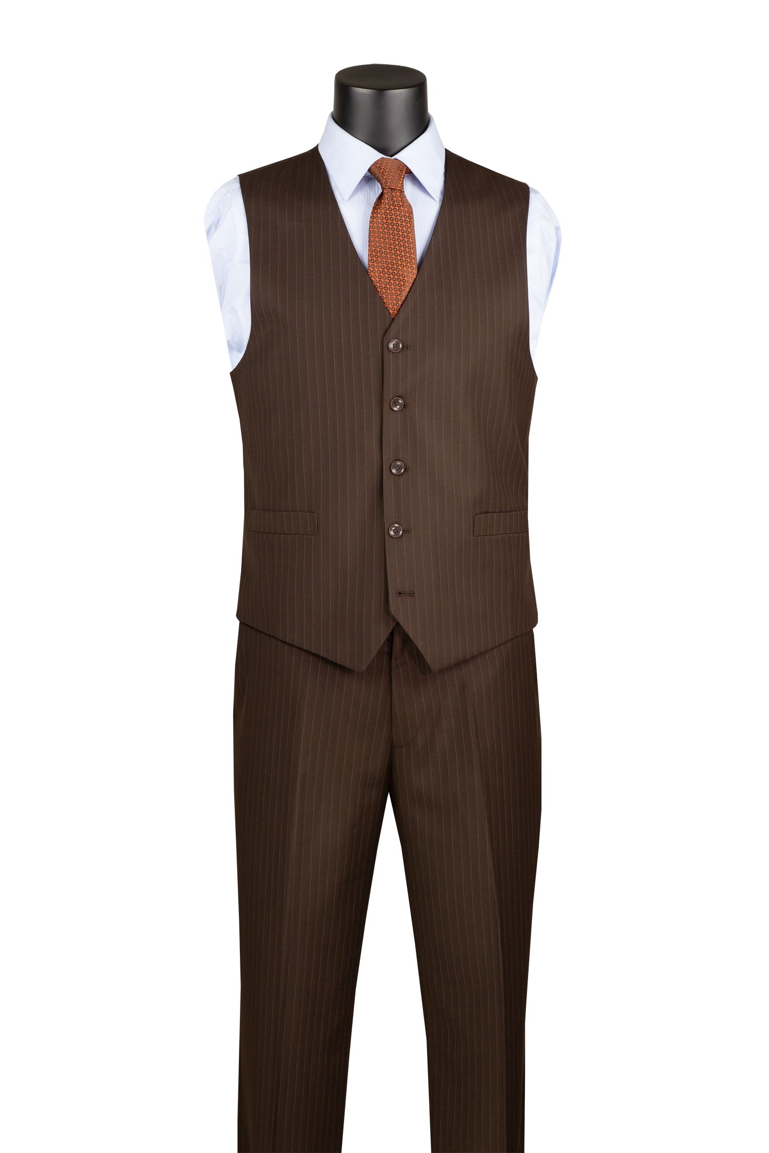 Men’s Shadow Stripe 3 Piece Suit – Brown Regular Fit Vest V2RS-7