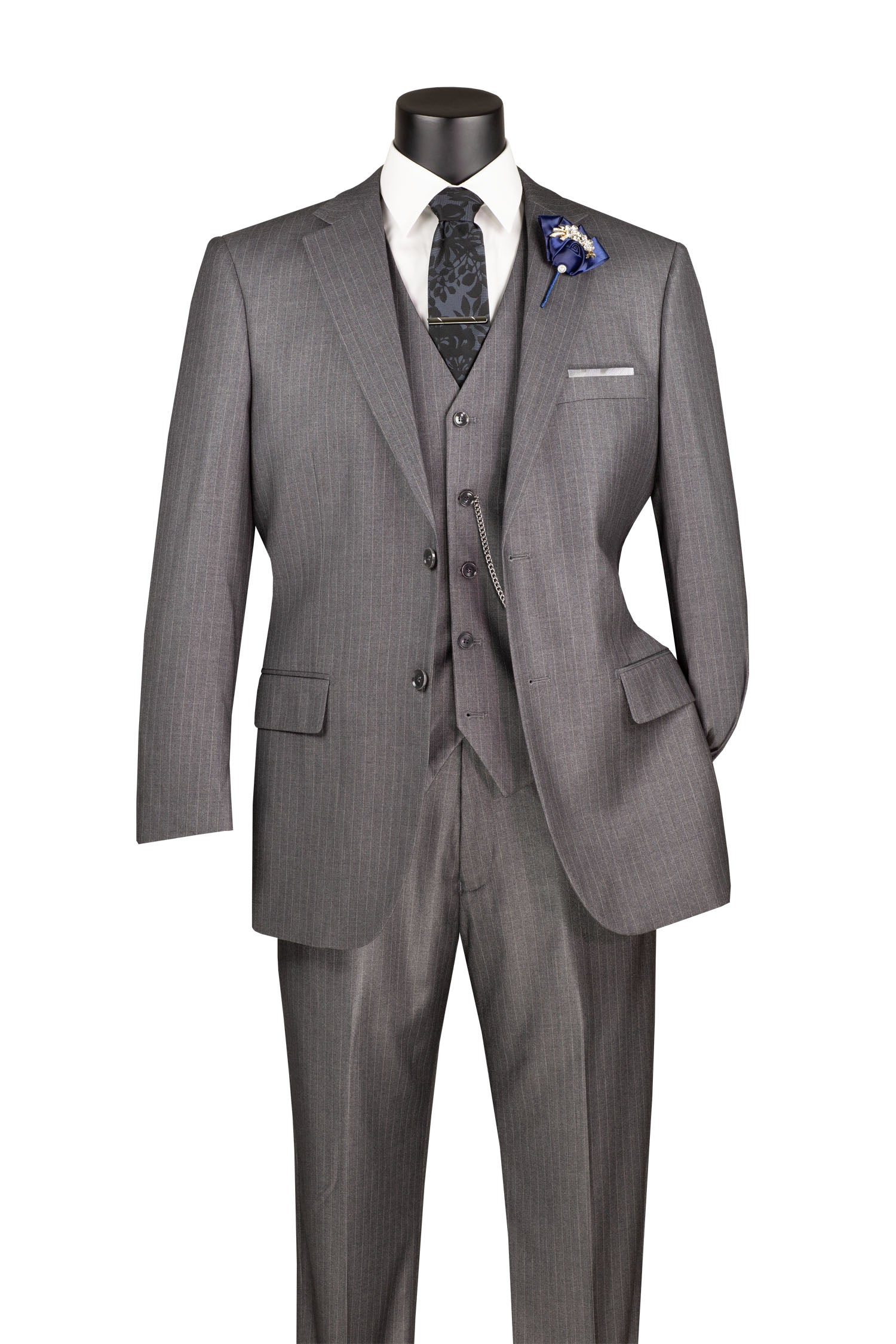 Men’s Shadow Stripe 3 Piece Suit – Charcoal Regular Fit Vest V2RS-7
