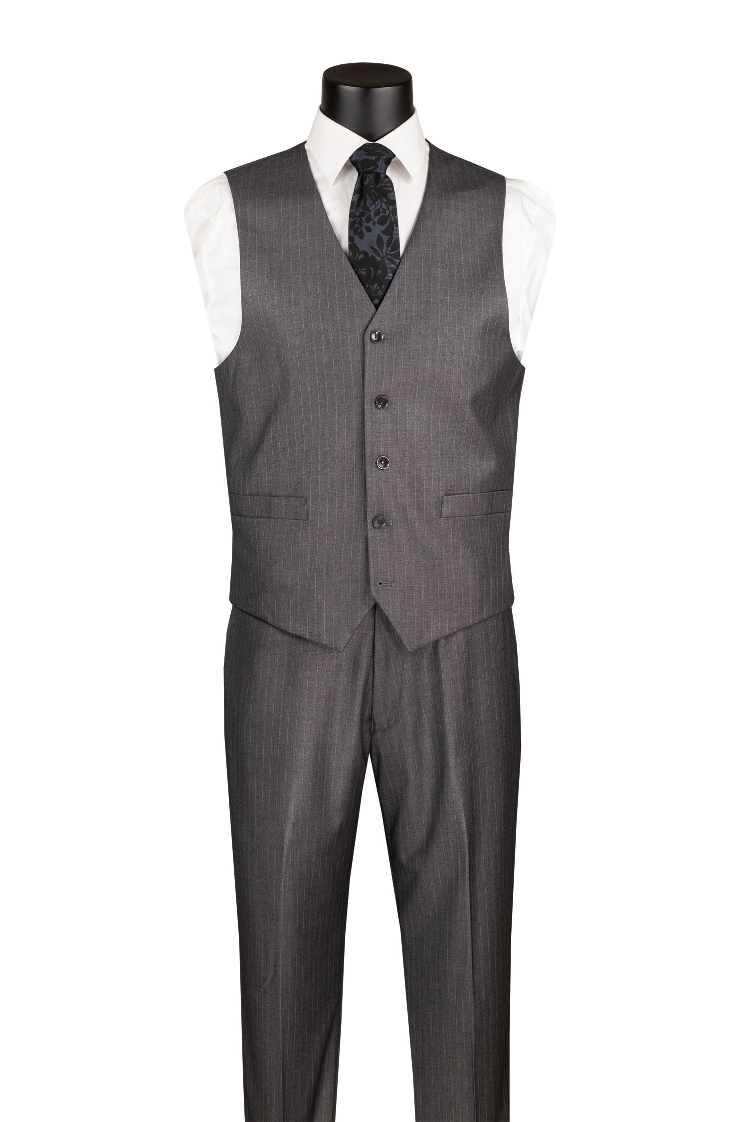 Men’s Shadow Stripe 3 Piece Suit – Charcoal Regular Fit Vest V2RS-7