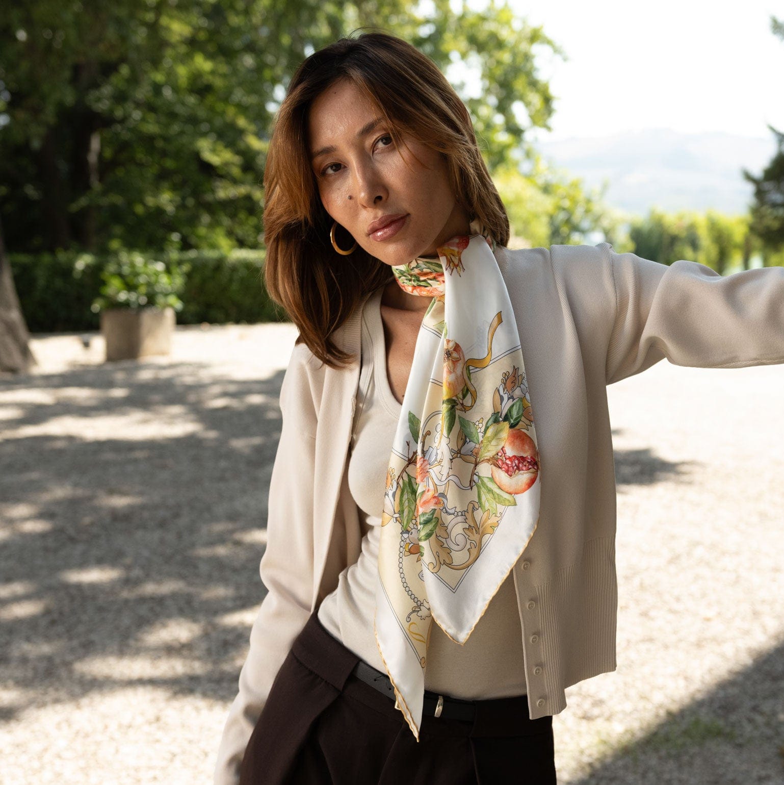 Melograno - Silk Foulard - White Gold
