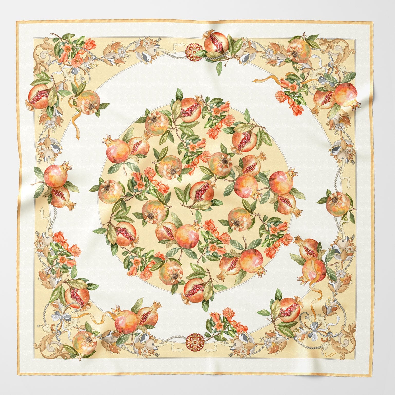 Melograno - Silk Foulard - White Gold