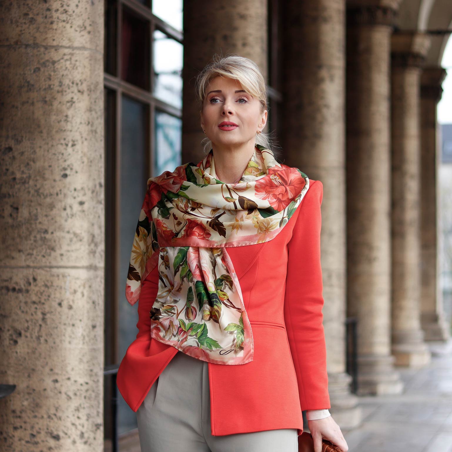 Rosa - Long Silk Scarf - Peach