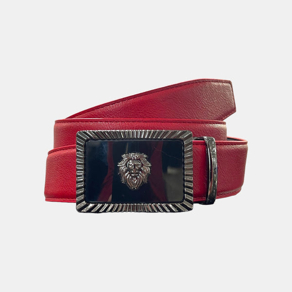 Designer fashion belt (Red/Black) Lion Head