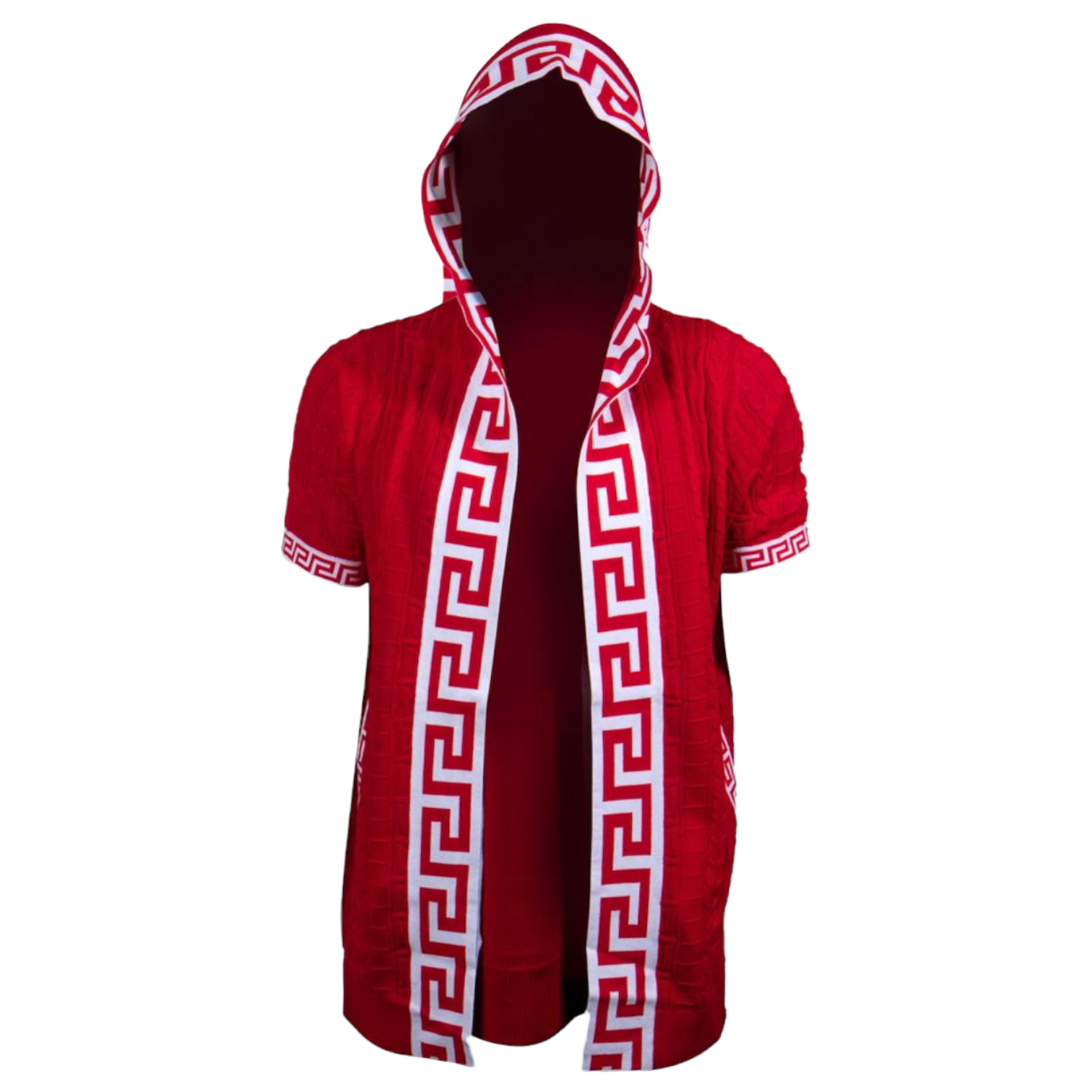 Prestige Greek Key 3/4 Length Knit Hoodie (red) 121