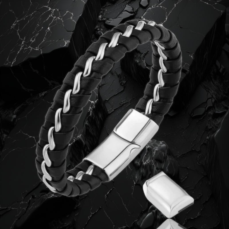 KALIKO Leather bracelet (black/Silver) 313