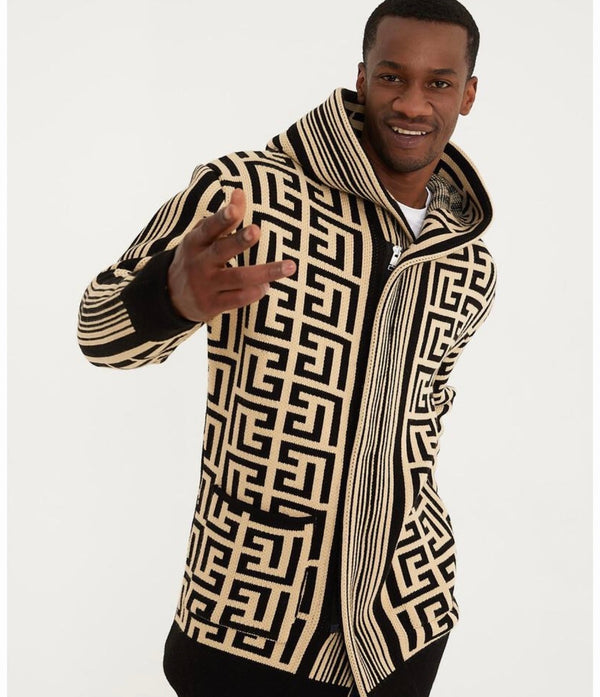 Designer Cardigan Sweater 3/4 Length (Black/Beige) OIM