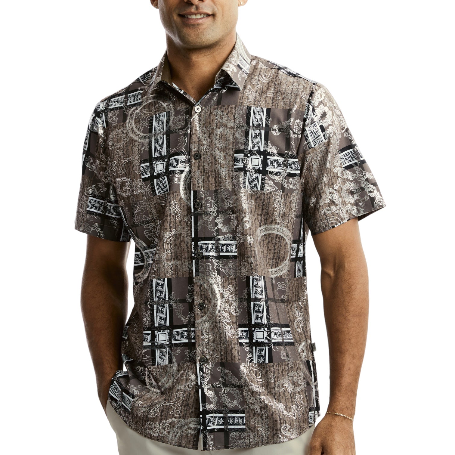 Stacy Adams Print Shirt (Brown) Stacy Adams Print Shirt (Brown)