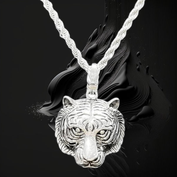 KALIKO "Tiger Head" Rope Chain + Pendant (Silver) 047
