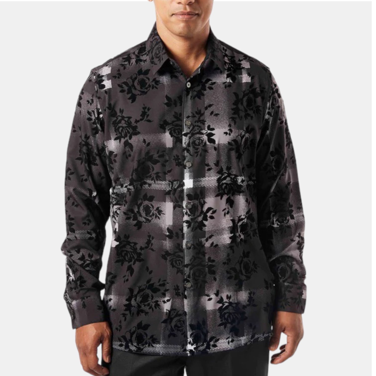 Stacy Adams Shoes Chase Button Down Shirt Black Multi Size M Stacy Adams Shoes Chase Button Down Shirt Black Multi Size M