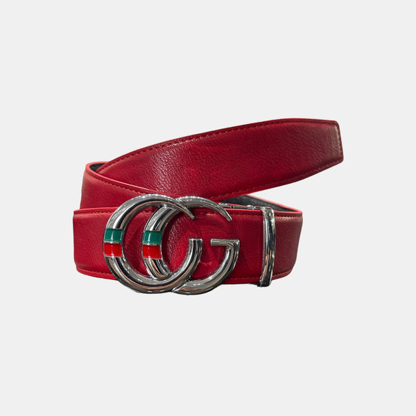 Designer fashion belt (Red/Silver) G