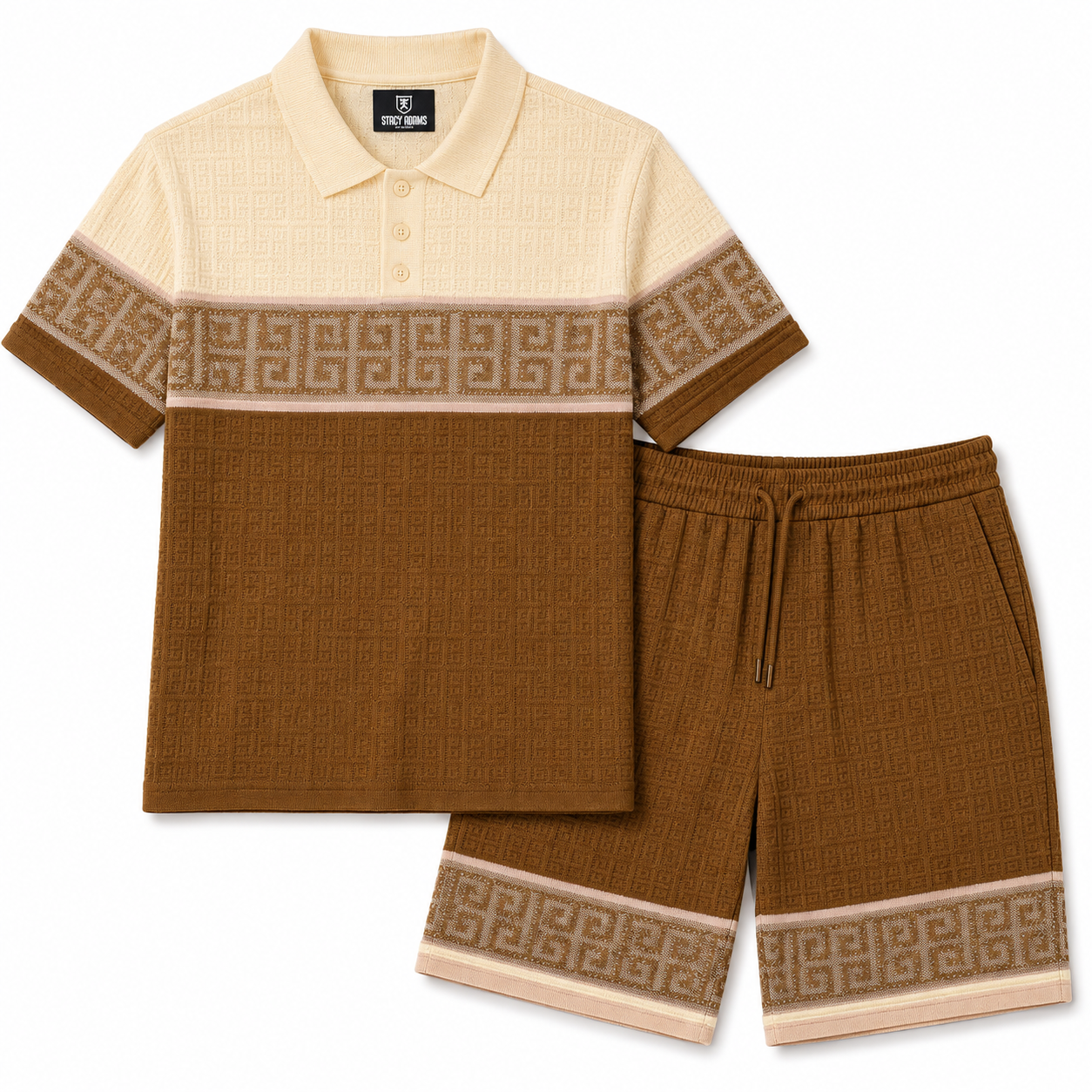 Stacy Adams Greek Key Short Set - Tan