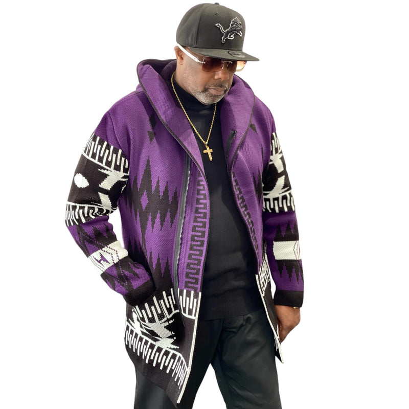 OIM "Arrowhead" Cardigan 3/4 Length Sweater Jacket (Purple)