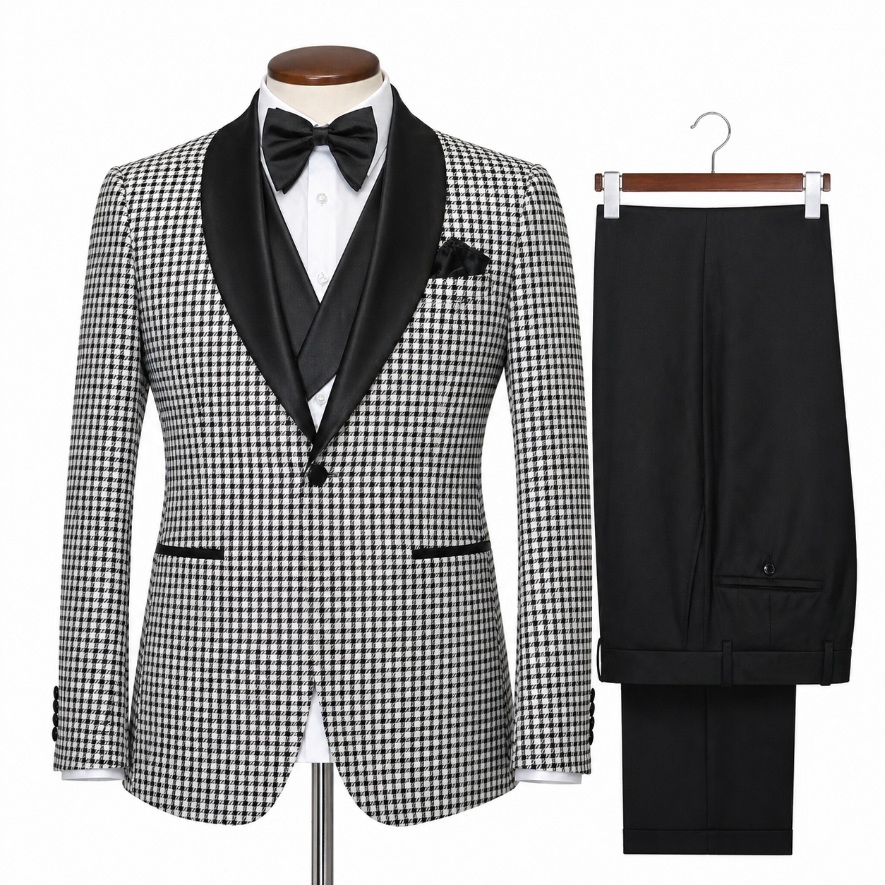 Rossi Man 3 Piece Tuxedo - Black White RM1948