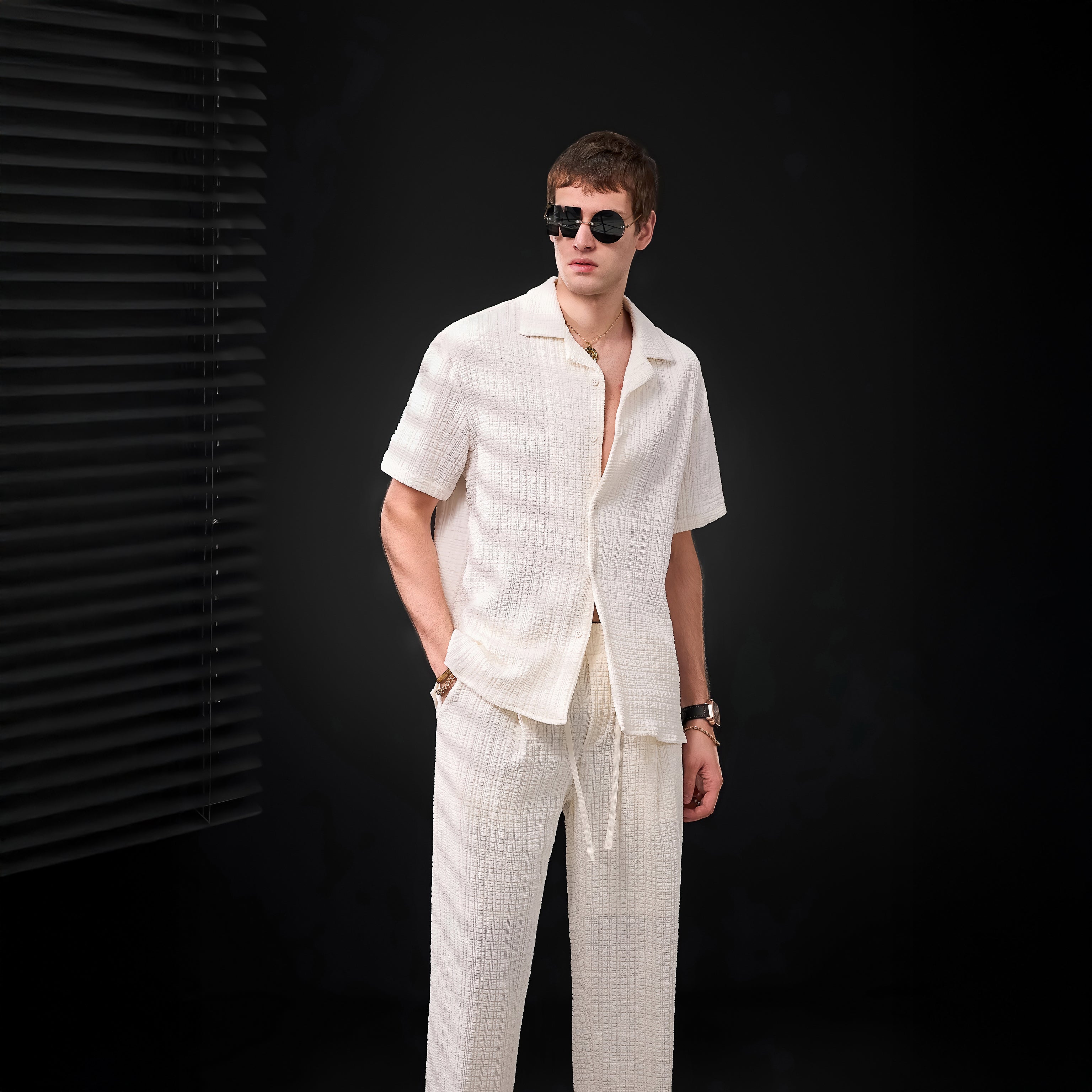 Loft Set – Textured Short Sleeve Shirt & Pant TAUPE