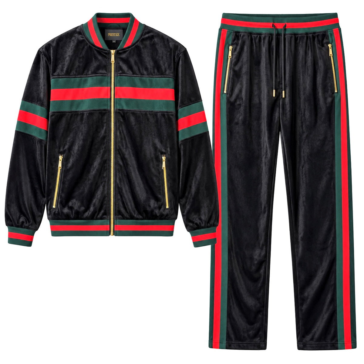 Prestige Velour Jogger Set (Black/Red/Green) 126