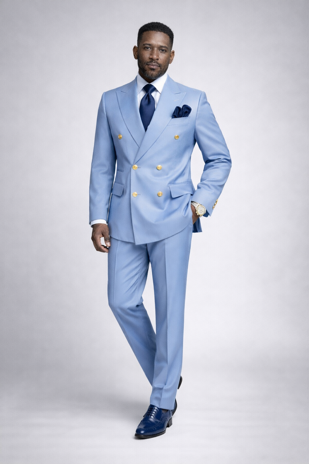 Rossi Man Sky Blue Double Breasted Men's Modern Slim Fit Suit
