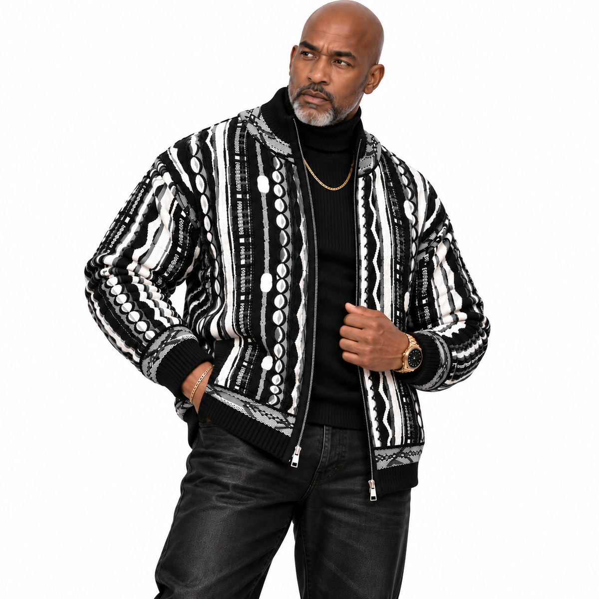 Silversilk Luxury Knit Zip Sweater: Black