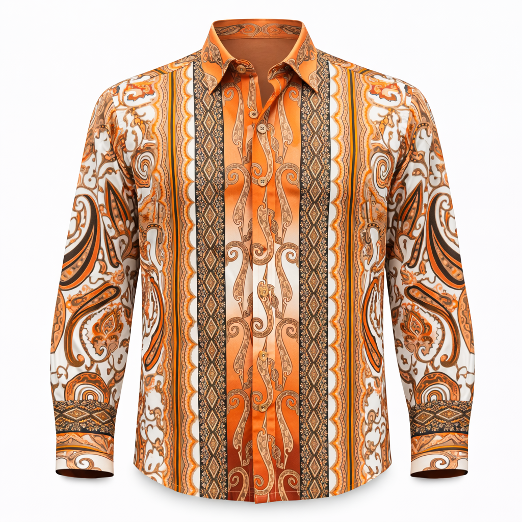 Prestige Men’s Multicolor Luxury Cotton Long Sleeve Button-Up Shirt – Rust 401